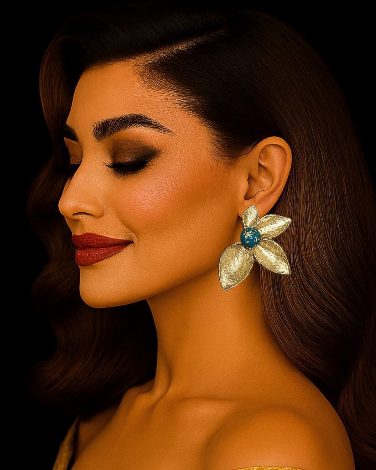 Lotus Bloom – Handmade Paper Mache Earrings With Resin Or Crystal Center - Image 2