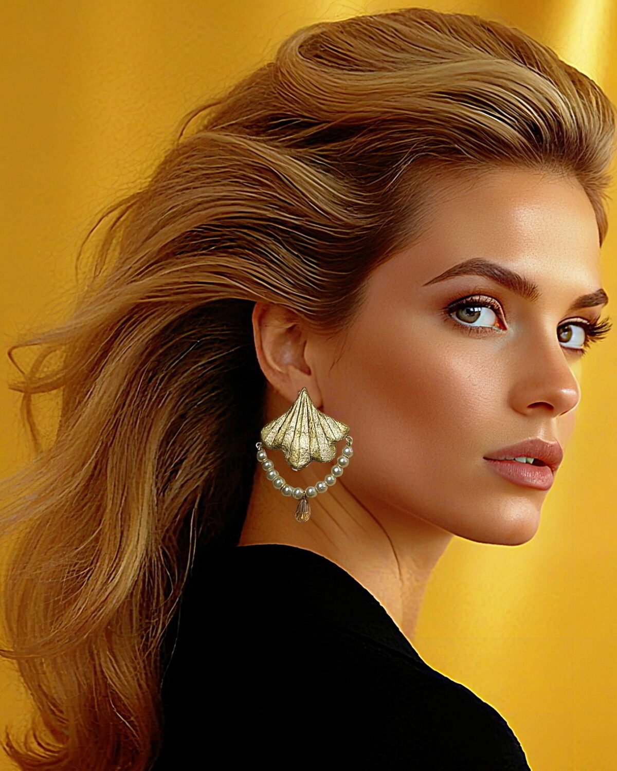 Golden Ginkgo – Handmade Paper Mache Earrings - Image 2