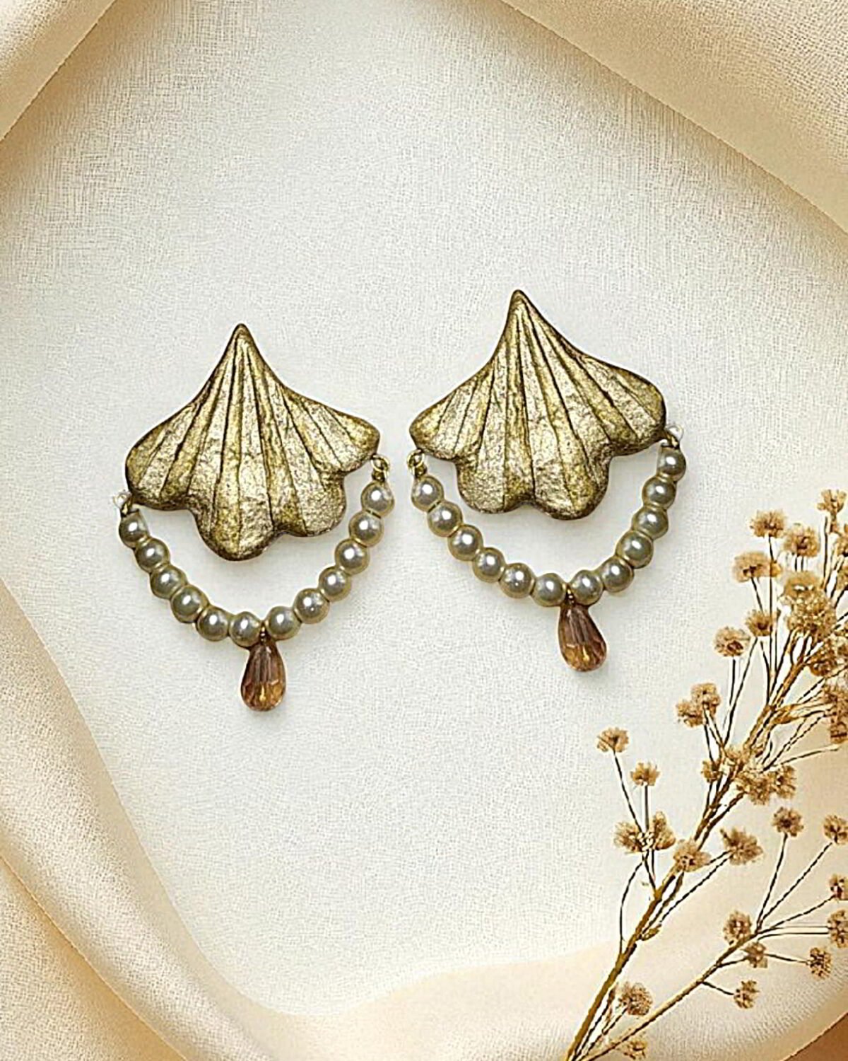 Golden Ginkgo – Handmade Paper Mache Earrings - Image 4