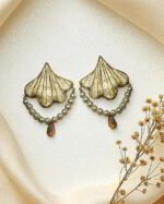 Golden Ginkgo Earrings– Handmade Paper Mache - Image 4