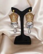 Pahlavi Crown – Handmade Paper Mache Earrings With Square Stone - Image 7