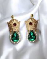 Crown – Handmade Paper Mache Earrings With Red And Green Crystal - Image 8