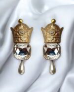 Pahlavi Crown – Handmade Paper Mache Earrings With Square Stone - Image 6