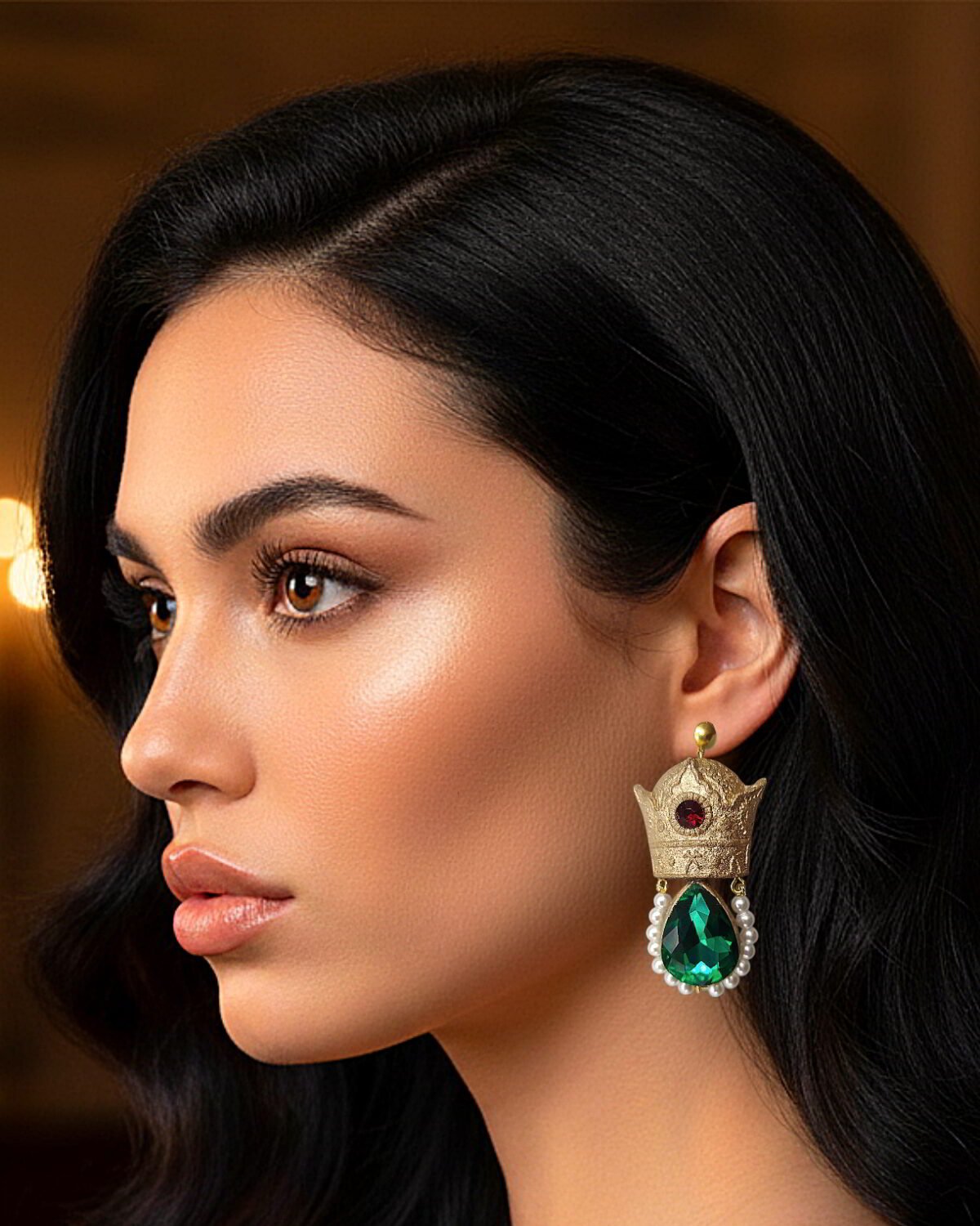 Pahlavi Crown – Handmade Paper Mache Earrings With Teardrop Stones - Image 9