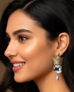 Pahlavi Crown – Handmade Paper Mache Earrings With Square Stone - Image 5