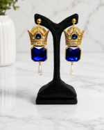 Pahlavi Crown – Handmade Paper Mache Earrings With Square Stone - Image 9