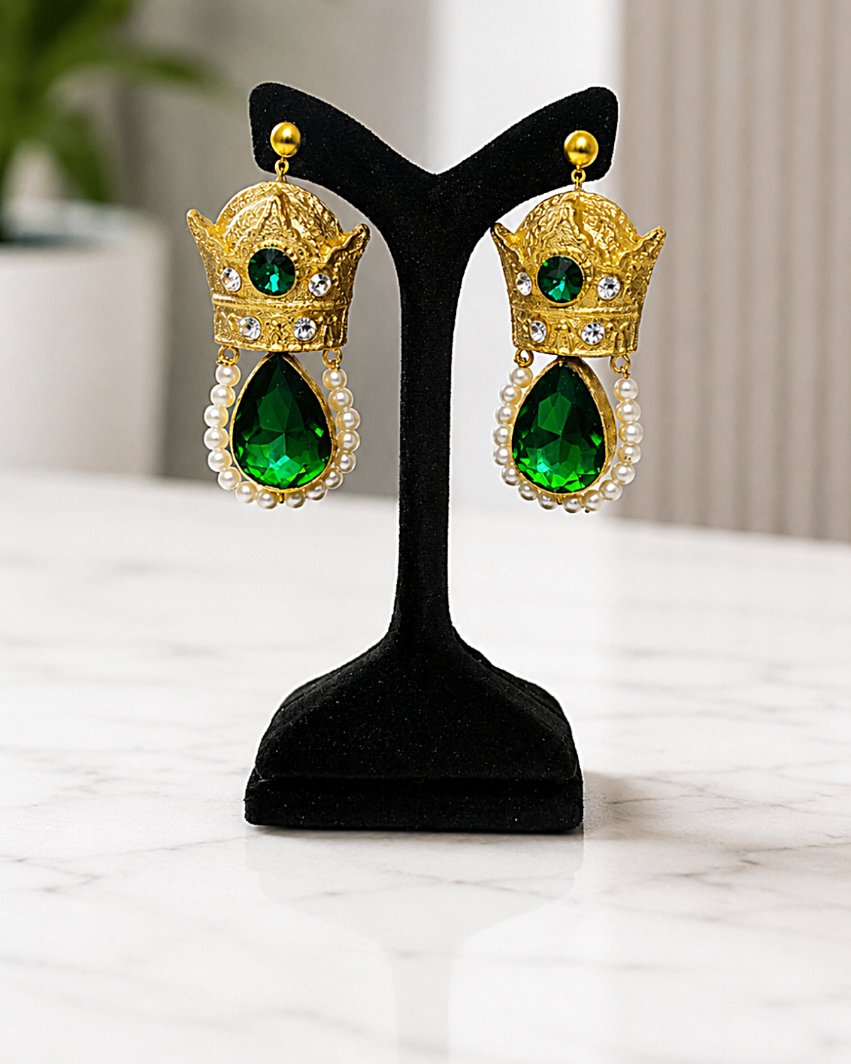 Pahlavi Crown – Handmade Paper Mache Earrings With Teardrop Stones - Image 10