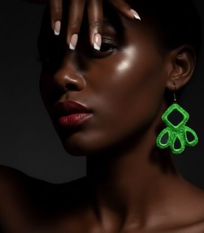 Handmade Persian Mirror Embroidery Drop Earrings – Green Lightweight Hook Design