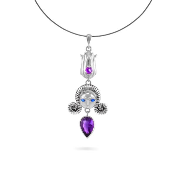 Dokhtaran-e-Dasht-e-Dagh Gold Plated Silver Pendant with Amethyst and Sapphire gemstones