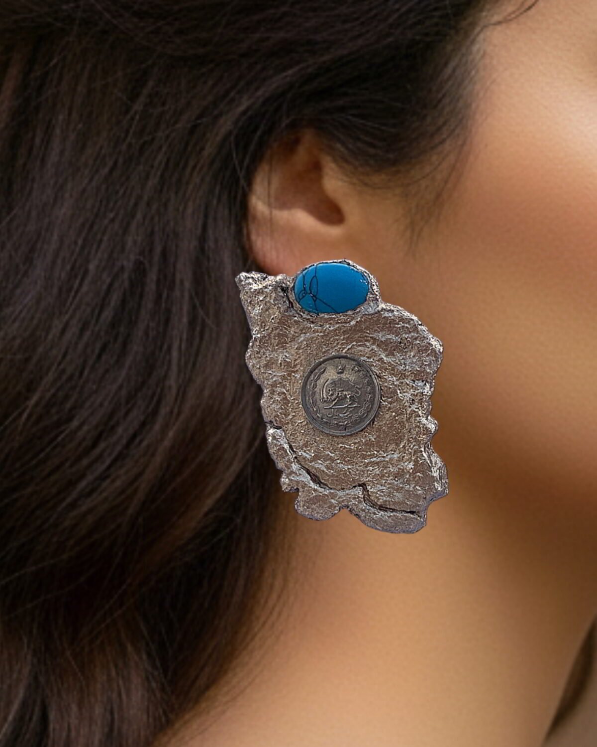 Vatan – Handmade Paper Mache Earrings With Pahlavi coins - Image 2