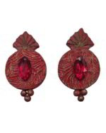 Pomegranate Paper Mache Earrings with Red Crystal - Lightweight
