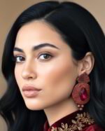 Pomegranate Paper Mache Earrings with Red Crystal - Lightweight - Image 2