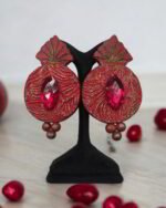 Pomegranate Paper Mache Earrings with Red Crystal - Lightweight - Image 3