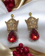 Crown – Handmade Paper Mache Earrings With Red And Green Crystal - Image 4
