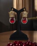 Crown – Handmade Paper Mache Earrings With Red And Green Crystal - Image 3