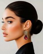 Crown – Handmade Paper Mache Earrings With Red And Green Crystal - Image 5