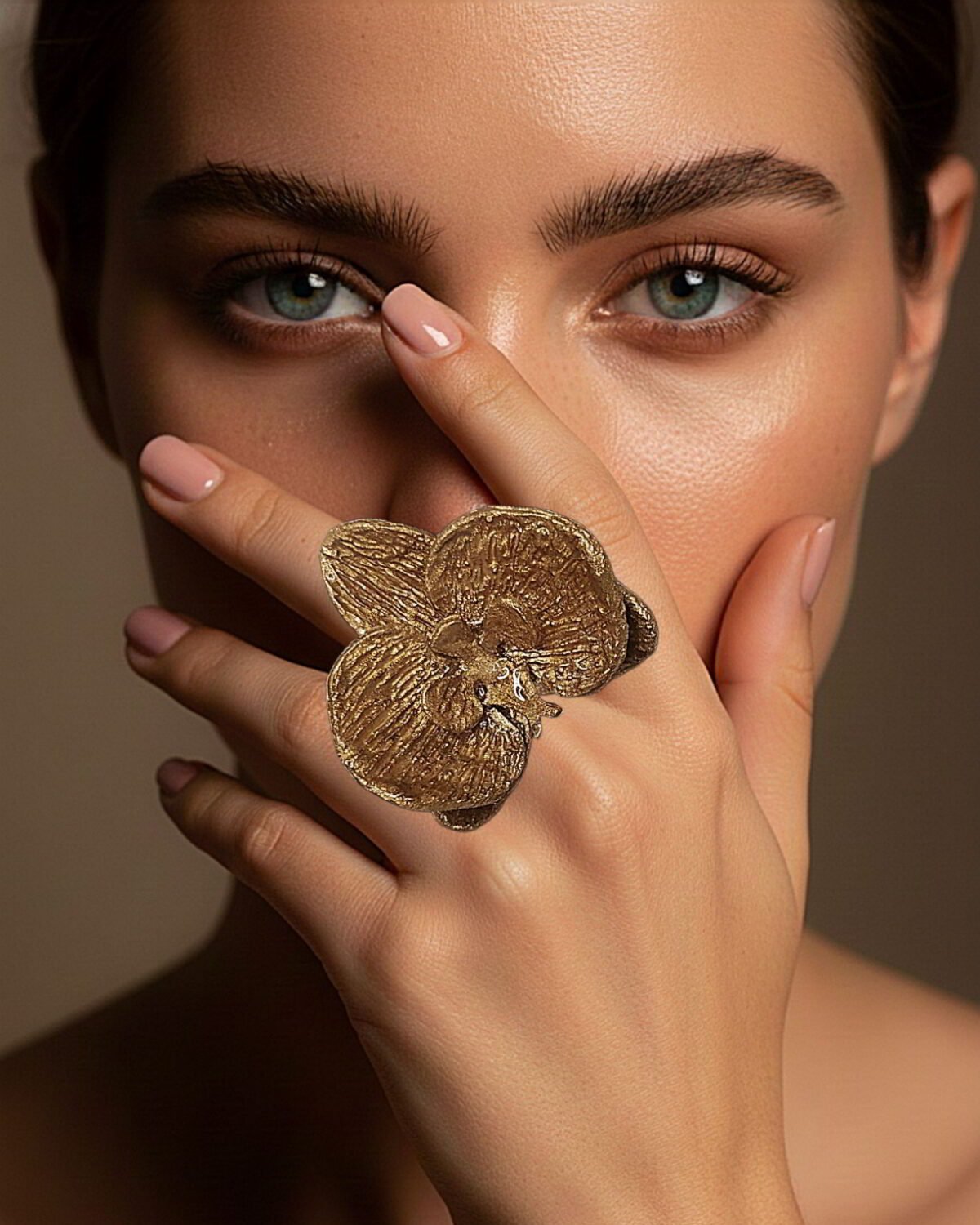 Golden Orchid Paper Mache Ring – Adjustable - Image 2