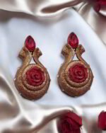 Secret Of Pomegranate – Handmade Paper Mache Earrings With crimson Rose - Image 6