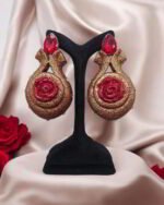Secret Of Pomegranate – Handmade Paper Mache Earrings With crimson Rose - Image 5