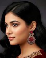 Secret Of Pomegranate – Handmade Paper Mache Earrings With crimson Rose - Image 2