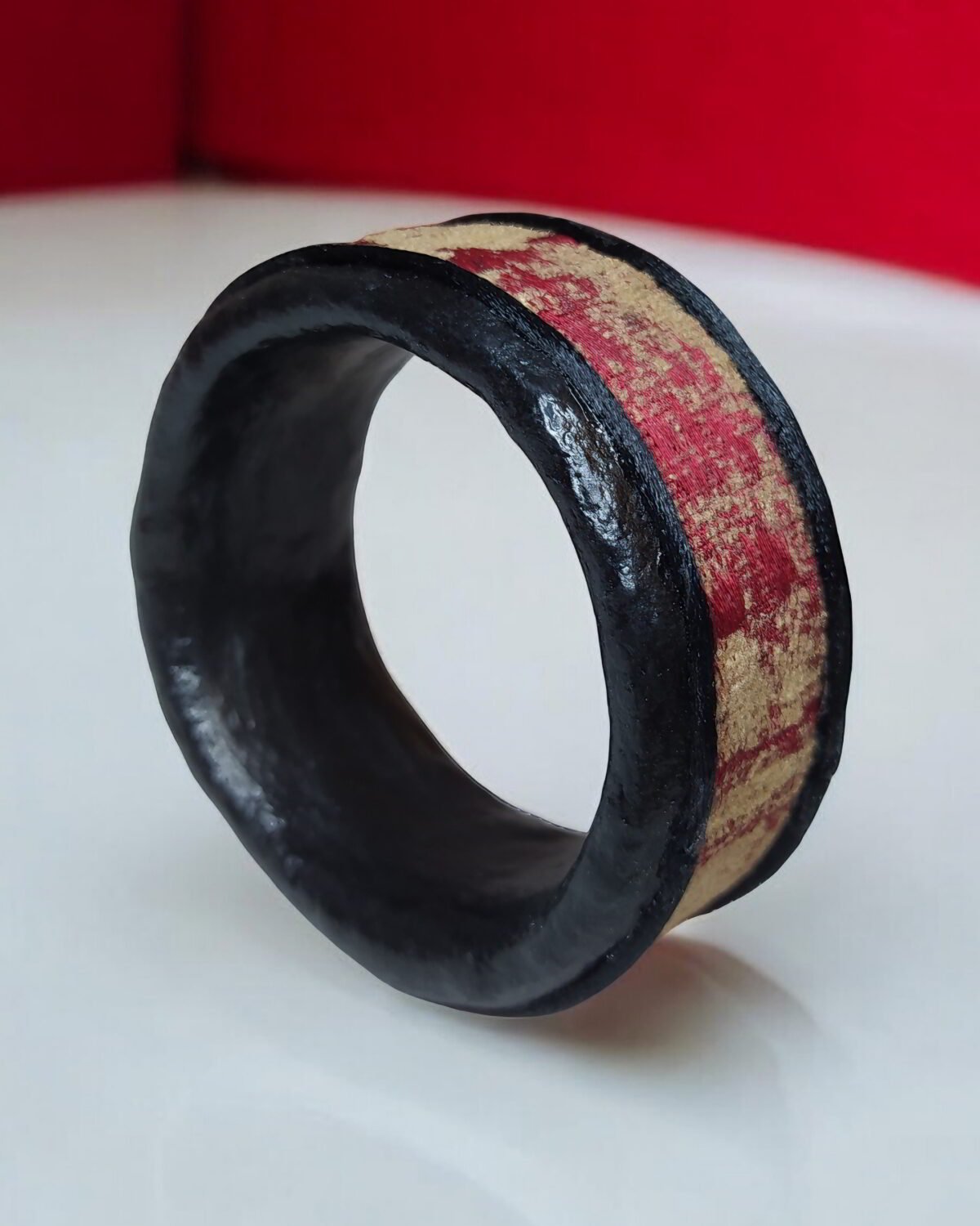 Handcrafted Love Bangle with Textile Charm - Image 3