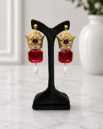Pahlavi Crown – Handmade Paper Mache Earrings With Square Stone - Image 11
