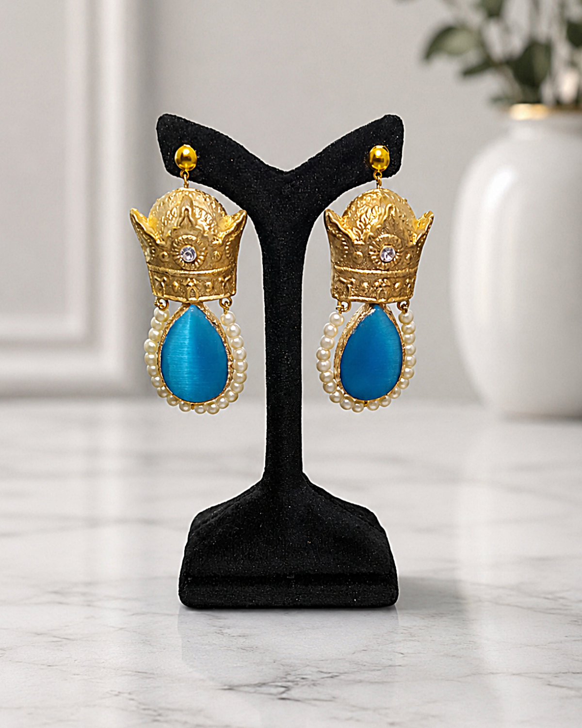 Crown – Handmade Paper Mache Earrings With Red, Green, blue Crystal - Image 20