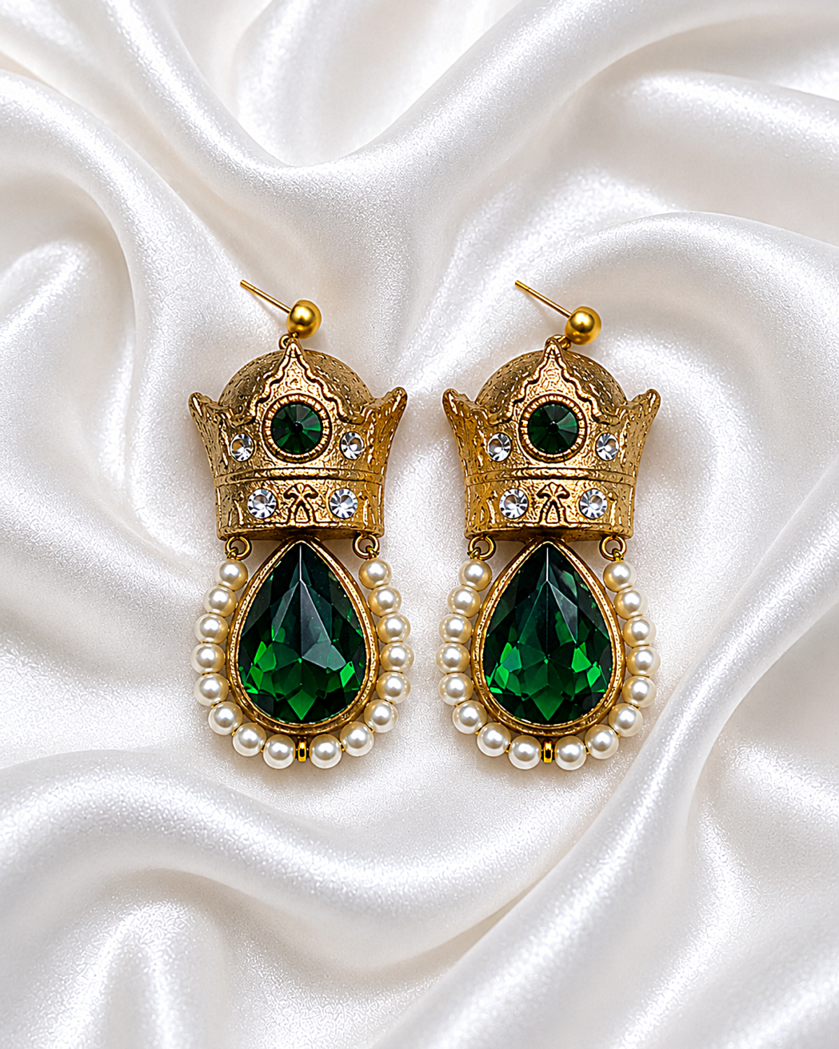 Pahlavi Crown – Handmade Paper Mache Earrings With Teardrop Stones - Image 8