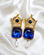 Pahlavi Crown – Handmade Paper Mache Earrings With Square Stone - Image 8