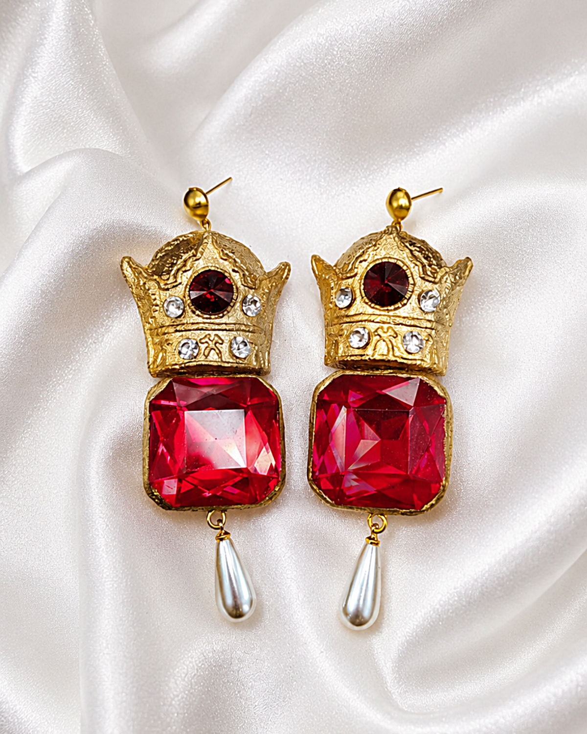 Pahlavi Crown – Handmade Paper Mache Earrings With Square Stone - Image 10