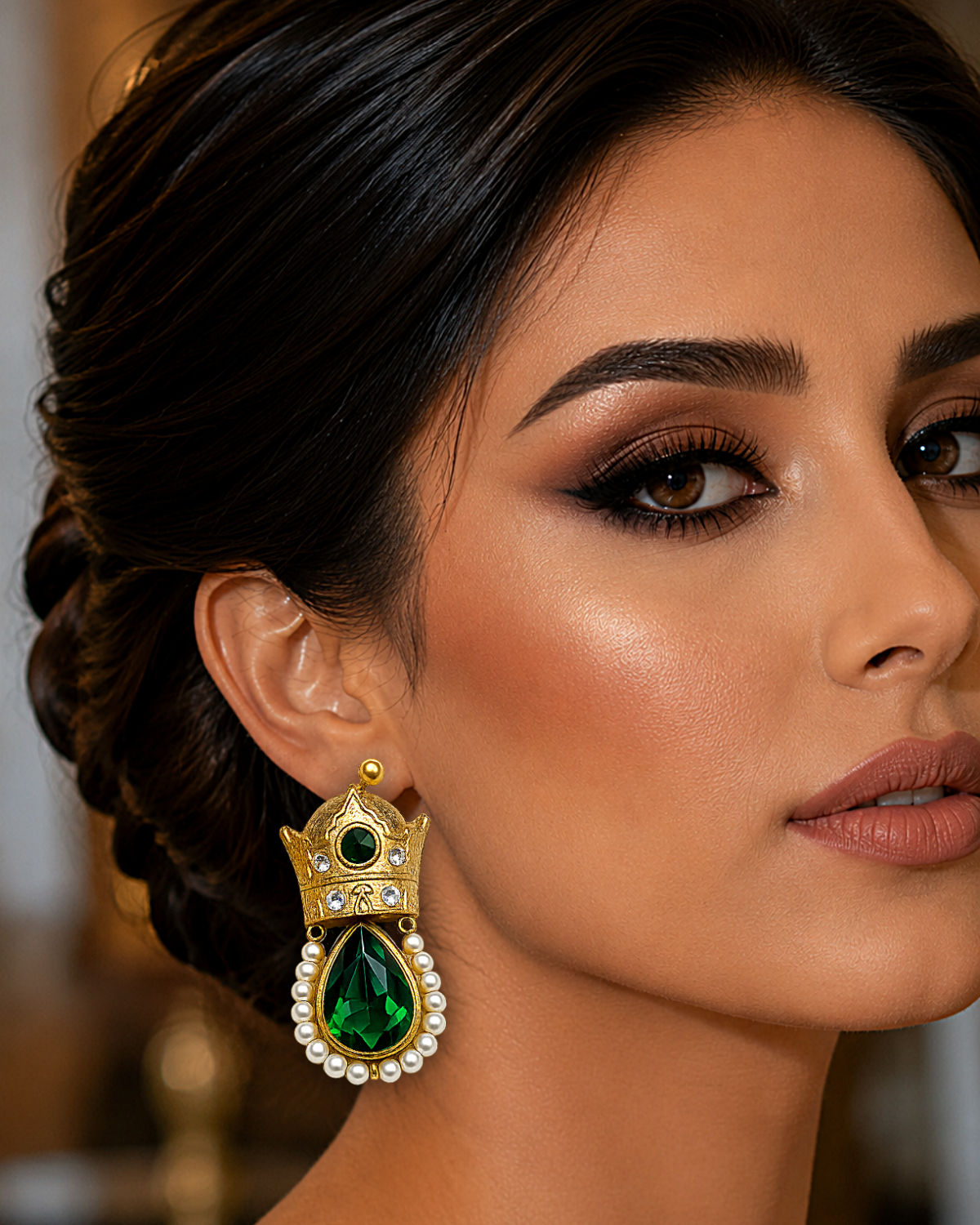 Pahlavi Crown – Handmade Paper Mache Earrings With Teardrop Stones - Image 9