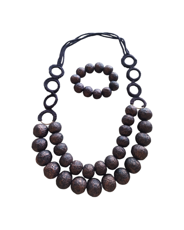 Handmade Paper Mache Patina Necklace And Bangle Set