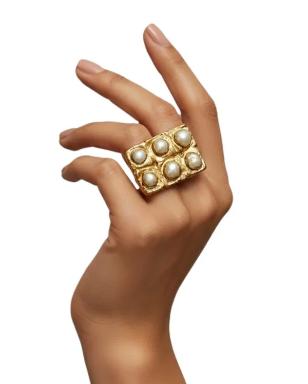 Cart 4 Six Pearls Paper Mache Ring – Adjustable