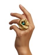 Zamrud — Emerald Green Papier‑Mâché Ring, Gold – Adjustable