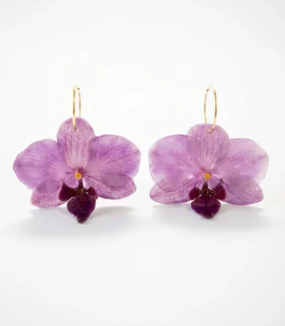 Earrings with Purple Phalaenopsis Miniature Orchid