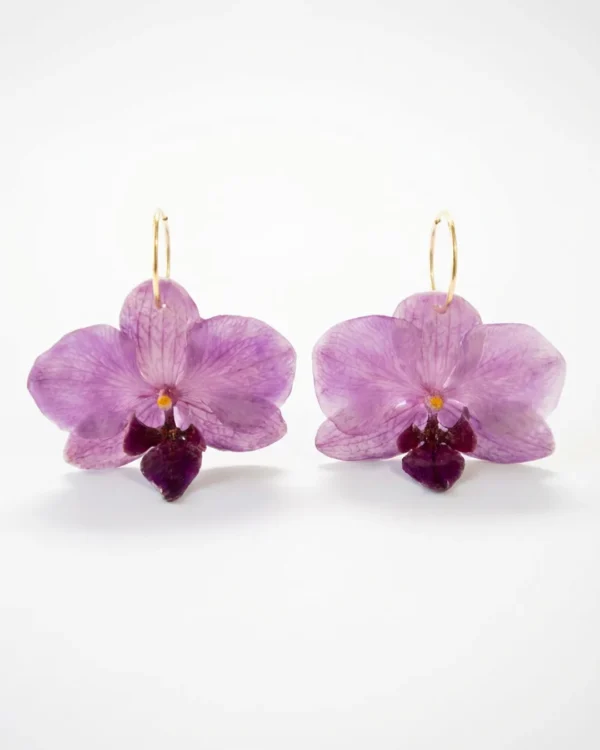 Earrings with Purple Phalaenopsis Miniature Orchid