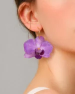 Earrings with Purple Phalaenopsis Miniature Orchid On Model
