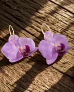 Earrings with Purple Phalaenopsis Miniature Orchid With Background