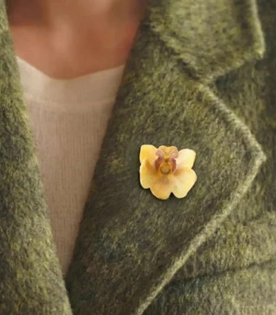 Handmade Dendrobium Orchid Bud Brooch On Model