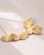 Handmade Gold Leaf Statement Necklace With Background