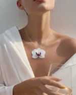 Handmade Mini Real Orchid Necklace – 18K Gold Plated Silver Chain On Model