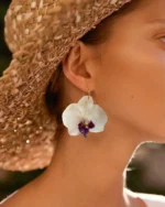 Handmade Mini Real Orchid Earrings – 18K Gold Plated Silver Hoops - Image 2