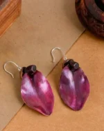 Handmade Natural Flower Petal Drop Earrings With Background