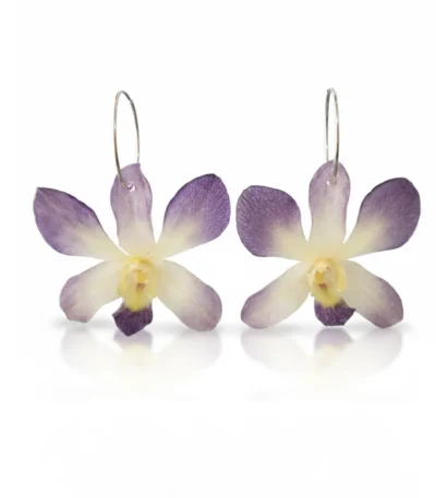 Handmade Purple And White Dendrobium Orchid Earrings