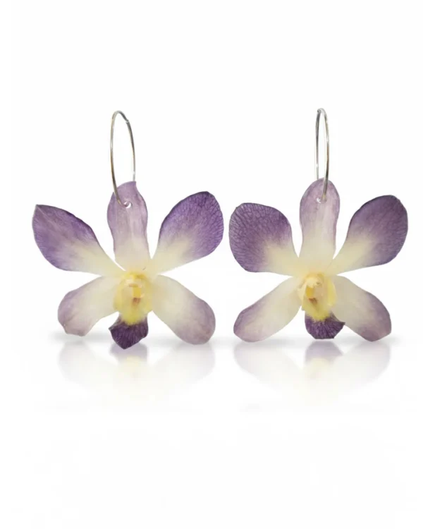 Handmade Purple And White Dendrobium Orchid Earrings