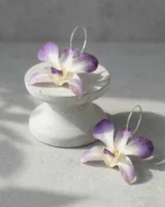 Handmade Purple And White Dendrobium Orchid Earrings With Background