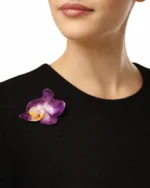 Handmade Purple Orchid Brooch with Stainless Steel Pin On Model