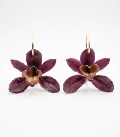 Handmade Real Burgundy Dendrobium Orchid Earrings
