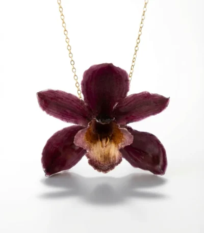 Handmade Real Burgundy Dendrobium Orchid Necklace