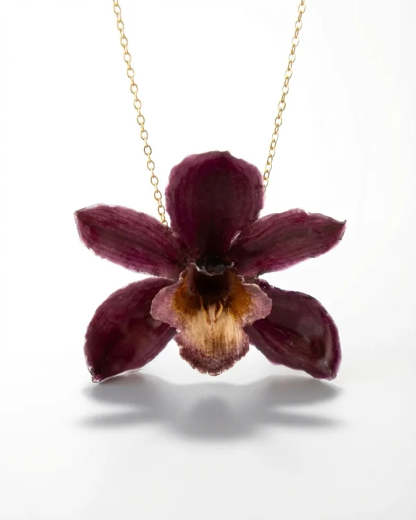 Handmade Real Burgundy Dendrobium Orchid Necklace